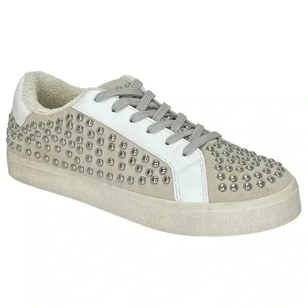 AQUA Womens Sneakers 8.5M Tess White Multi Leather Silver Studded